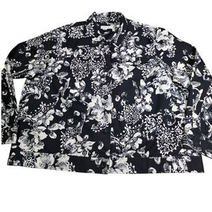 Coldwater Creek Womens Black White‎ Floral Print Button Up Jacket Size 24